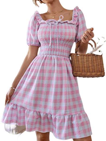 

g.ingham tie front s.hirred bodice d.ress p3ns#, Black;gray