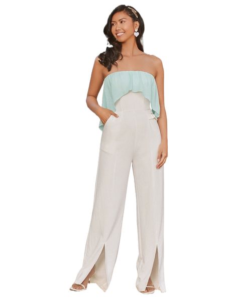 

x cynthia v johnsen colorblock ruffle split hem tube jumpsuit w7jg#, Black;white