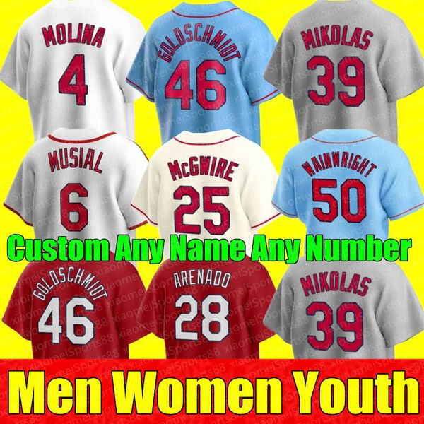 

New Custom Men Women Youth Jersey 46 PAUL GOLDSCHMIDT 28 NOLAN ARENADO 4 YADIER MOLINA CARDINAL OZZIE SMITH DEXTER FOWLER Baseball Jerseys, Men flex base