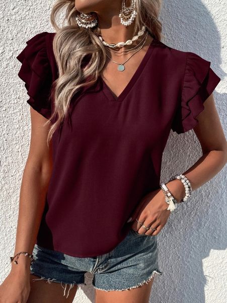 

solid butterfly sleeve blouse 98hr#, White
