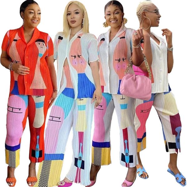 

summer street villain printed tracksuits for womens short sleeve shirt and casual loose pants 2 piece shirts sets cy0502, Gray