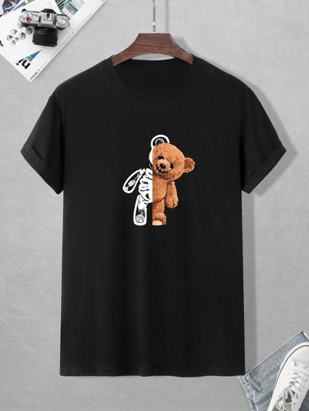 

romwe guys bear skeleton print tee s57f#, White;black