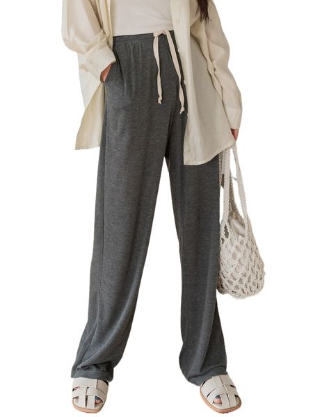 

dazy drawstring waist slant pocket pants k1j3#, Black;white