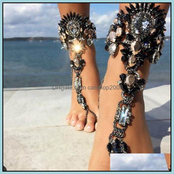 Bracelets de cheville Bijoux Style d'été Femmes Big Gemstone Cheville Bracelet Sandale Sexy Jambe Chaîne Boho Cristal Plage Cheville Déclaration Drop Delivery 2021