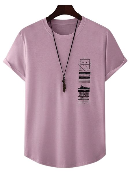 

men slogan graphic curved hem tee without necklace m7ec#, White;black