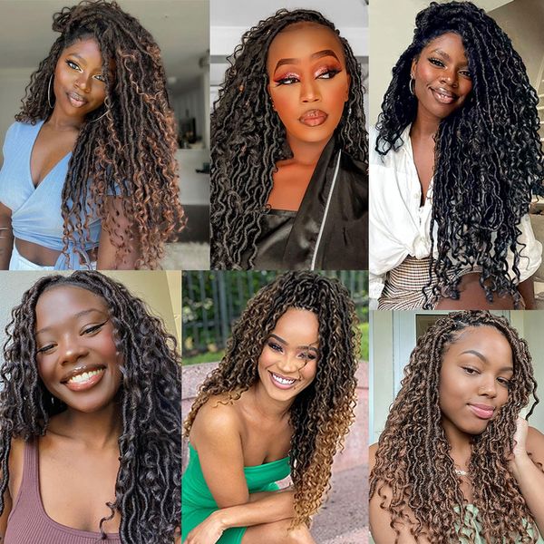 Ombre Brown Goddess Curly Locs Ondulado Crochet Hair Curly Ends Faux Locs For Black Women Lace Sintético Wig Tranças Hairfactory direct