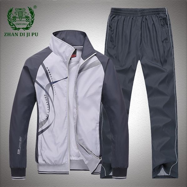 

patchwork sportswear sets men big size 5xl autumn thin sports suit jackets pants two piece male printed tracksuit clothing 220708, Gray