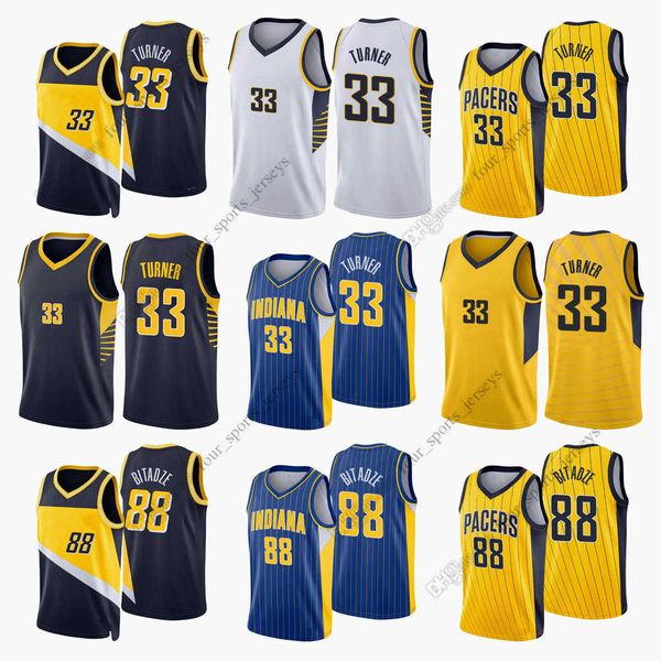 

kaws print 2022 new city basketball jerseys jalen 33 myles turner 88 goga bitadze printed jersey, Black;red