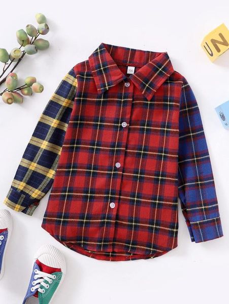 

little girl's scottish plaid contrast front short back long shirt she, White;black