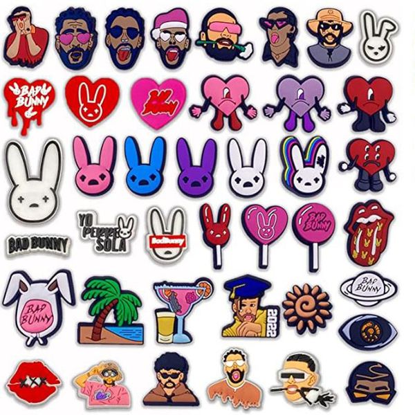 

bad bunny croc charms pins grow in dark charms for backpack sandal shoes decal, White;pink