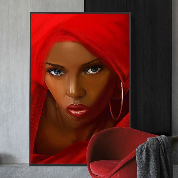 Африканская черная женщина с красным платьем масла на холсте.