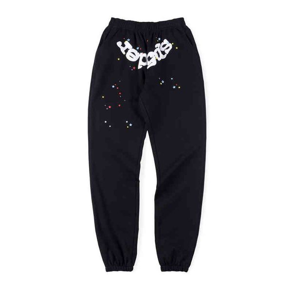 

foaming printing sp5der 555555 number black sweatpants men women 1:1 quality young thug joggers drawstring trousers
