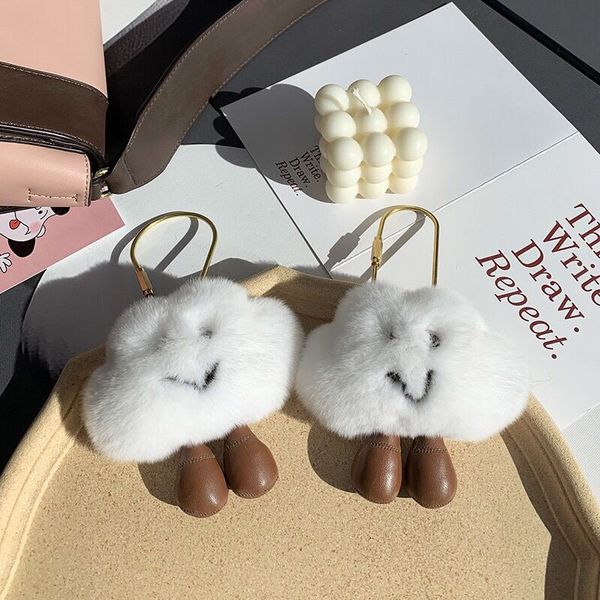 Симпатичные Key Rings Real Rex Fur White Cloud-Face-Face Beadant Beychain подарки