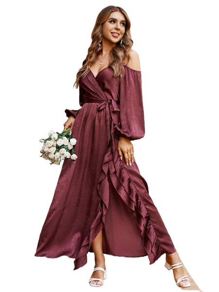 

simplee cold shoulder self belted dress 68ua#, Black;gray