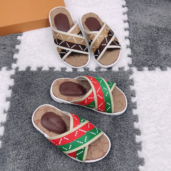 

26-35 sizes summer little kids toddler slippers brand sandals beach pool slide shoes boys girl criss cross nylon strap flip flops slip on an, Black