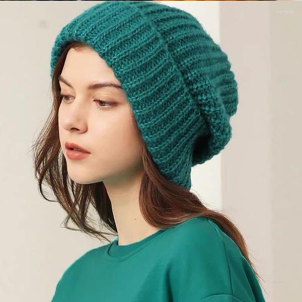 Шапочка/кепки черепа женщины Мужчины Зимние теплые вязаные шляпы унисекс твердый цвет Негабаритный повседневная шапка с шапочкой на открытом воздухе.