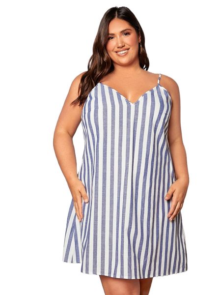 

plus striped cami dress s5wl#, Black