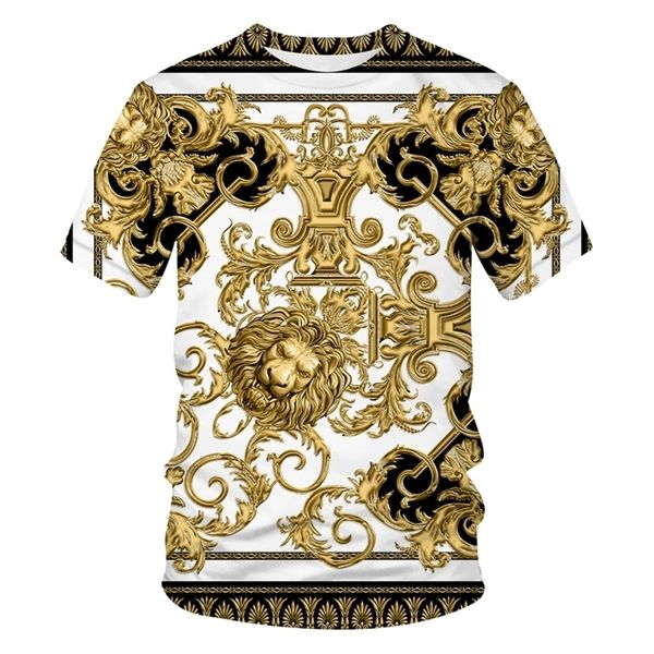 

latest baroque t shirt for men/women summer oversized t-shirt 3d lion head crown print printed round neck short sleeve 220407, White;black