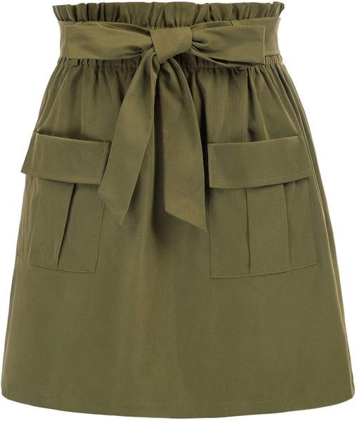 

kole women high waist paperbag skirt casual short a-line skirts with pockets s-xxl a4cd#, White;black