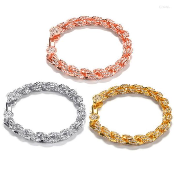 Gliederkette Hip Hop voller österreichischer Strasssteine gepflastert Bling Iced Out runde Seil-Twist-Armbänder für Männer Rapper-Schmuck Roségoldfarbe Kent22