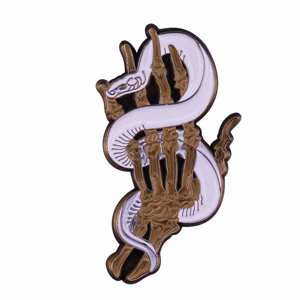 

skeleton hand with snake tattoo design enamel pin gothic horror brooch, Blue