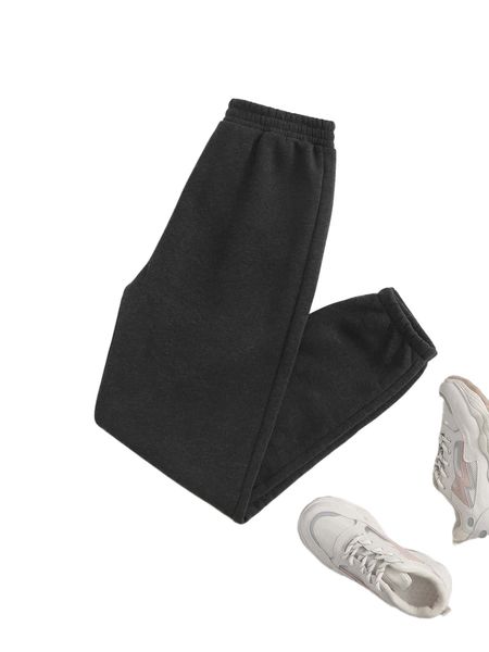 

elastic waist solid sweatpants t3iu#, Black;white