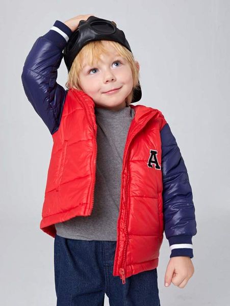 

toddler boys color block letter pattern hooded puffer coat she, Blue;gray