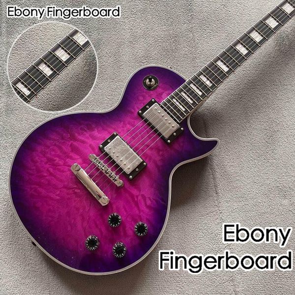 

custom electric guitar purple color flame maple mahogany body 6 stings gitaar