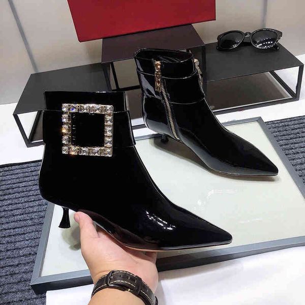 

leather pointed boots women's boots and high heels winter shoes shorts head series, Black