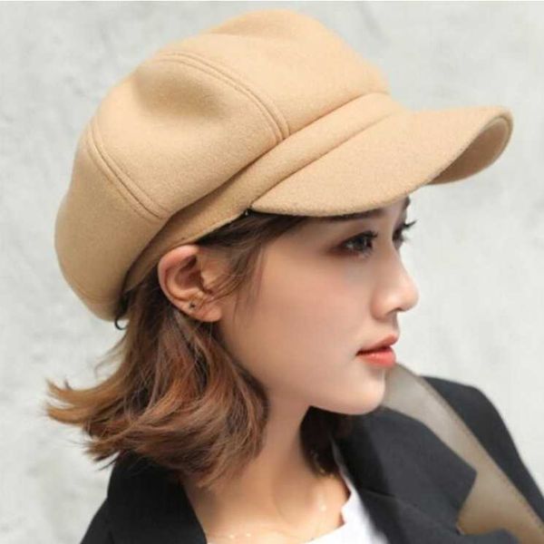Visores ylwhj marca chapé para mulheres sólidas lison octogonal sboy cap das senhoras lã casual chapéu de inverno boina pintor