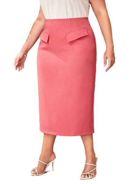 

plus flap detail high waist skirt q4ni#, Black