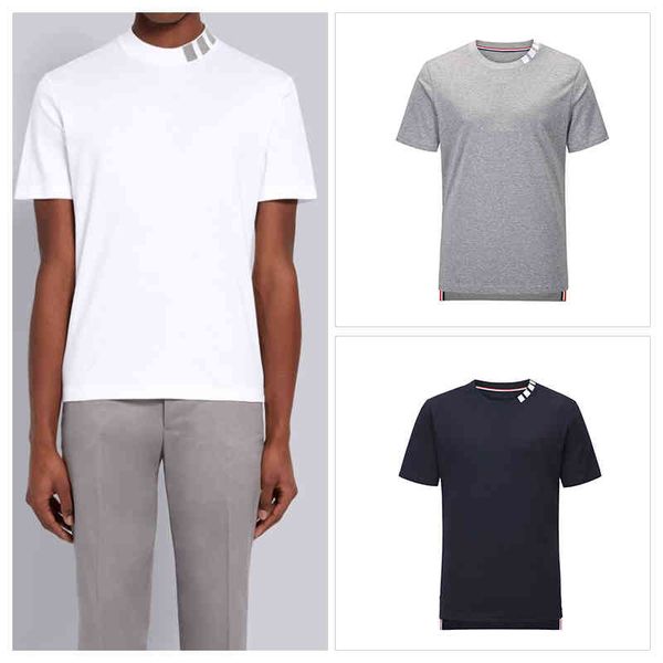 

tb thom men's t-shirt summer clothing pure cotton jersey short sleeve neckline 4-bar stripes casual slim sweatshirt, White;black