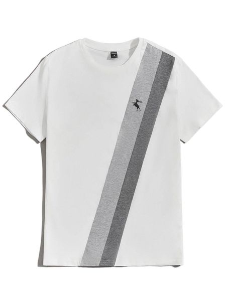 

men colorblock & deer print tee v1ww#, White;black