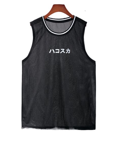 

men japanese letter graphic tank r0nu#, White;black