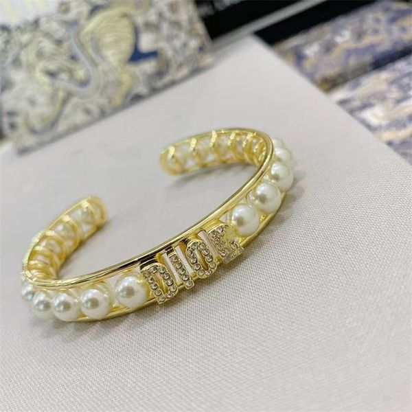 

letter pearl bracelet women's old high temperament open bracelet, Black