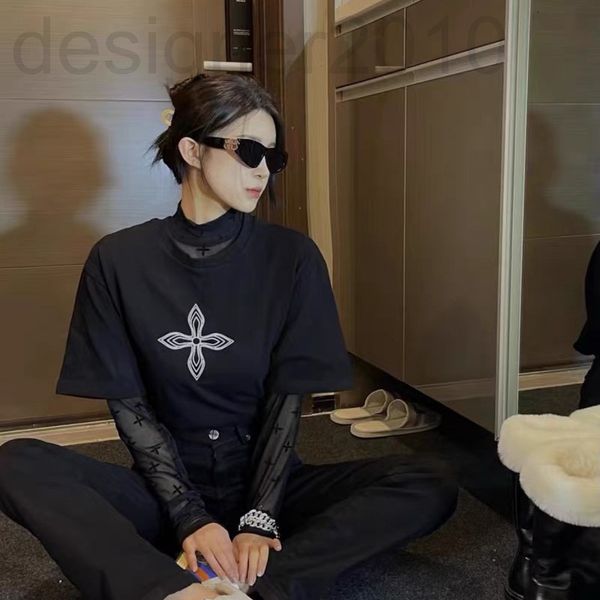 

women's t-shirt designer smf 2022 spring and summer new couple phantom cross print casual round neck short sleeve t-shirt men's wo, White