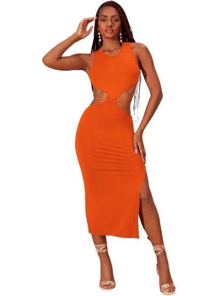 

newness cut out waist slit thigh belted bodycon dress j6py#, Black;gray