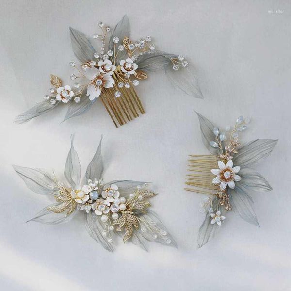 Clip per capelli Barrettes Flower Leaftena a foglia coperto di pettini in cristallo perle per sospetti per pins Bridesmaids Bride Cash Accessori a corona per capelli Bridal