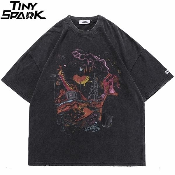 

hip hop oversize washed t-shirt streetwear harajuku ripped graphic printed t shirt men spring summer short sleeve tshirt 220504, White;black