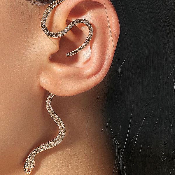 

clip-on & screw back 1pc brass snake earing clips without piercing punk non pierced clip earrings ear cuffs for women men fake jewelry, Silver