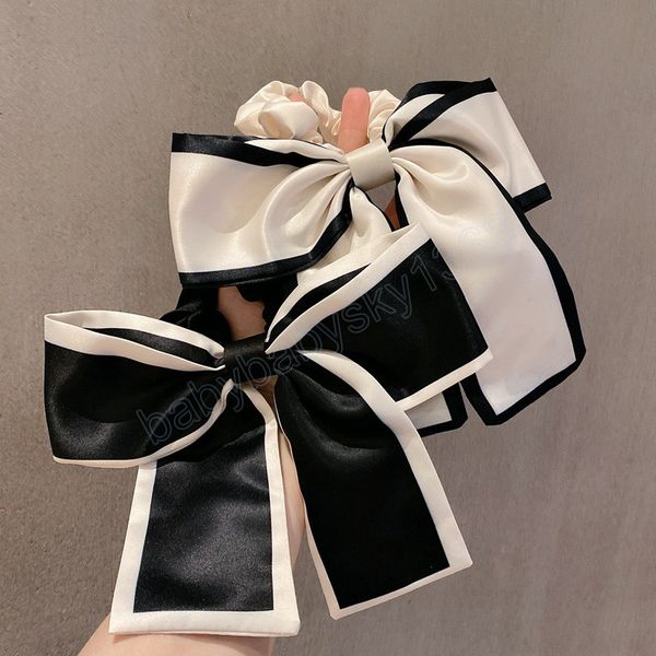 

female fashion simple silky large bow ribbon french hair scrunchies ponytail ball elastic hairbands women hair accessories, Slivery;white
