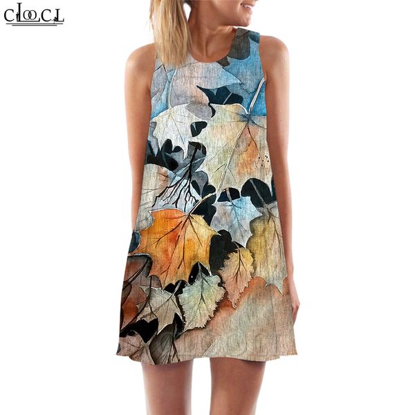 

women tank sycamore leaves graphics 3d printed loose dress mini short party female vest sleeveless dress 220616, Black;gray