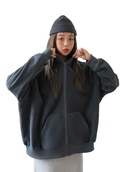 

dazy letter graphic zip up teddy coat v0dk#, Black