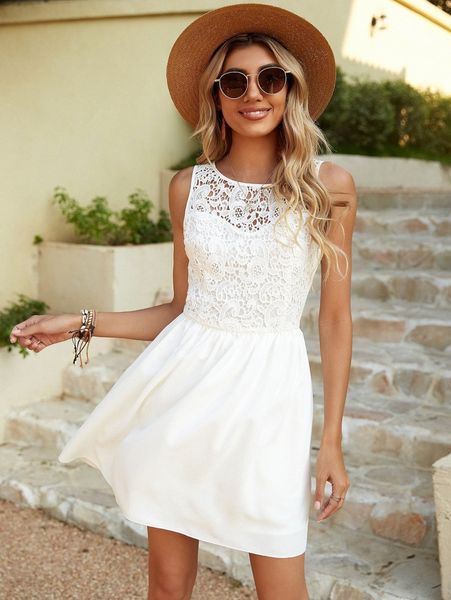 

solid guipure lace dress l5qt#, Black;gray