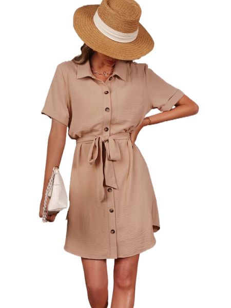 

b.utton f.ront belted s.hirt d.ress f4uf#, Black;gray