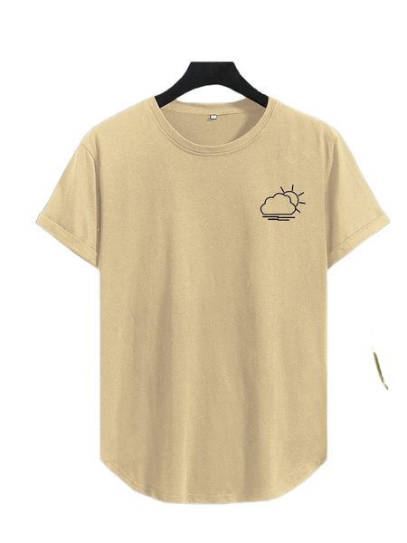 

men cloud print curved hem tee l7oa#, White;black
