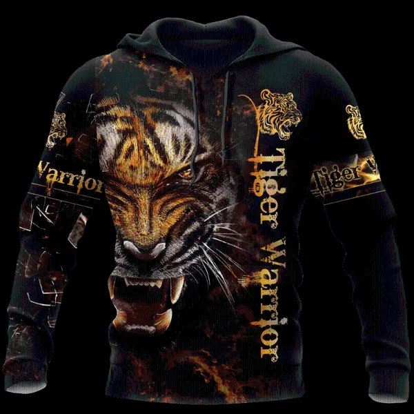 Erkek Hoodies Sweatshirts Tiger Warrior 3D Baskı UNISEX BAHAR HOODIE Rahat Zip Street Giyim Spor Kazaklığı 5xl Büyük Boy Harajuku