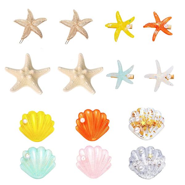

hair clips barrettes starfish clip set bosoirsou natural hairpin shell pearl acrylic resin alligator metal sea star beach pins lady g amcka, Golden;silver