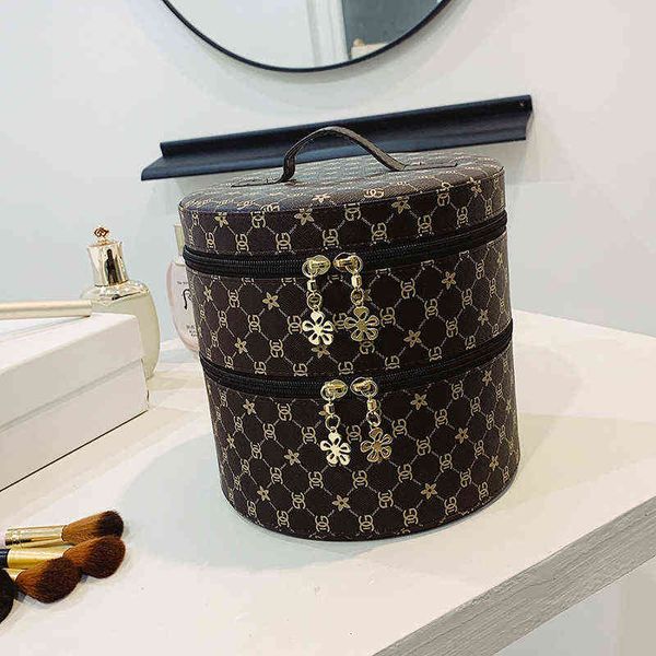 

bucket cosmetic case large capacity old flower cosmetic bag new portable multi-layer storage case with mirror handbag 220625