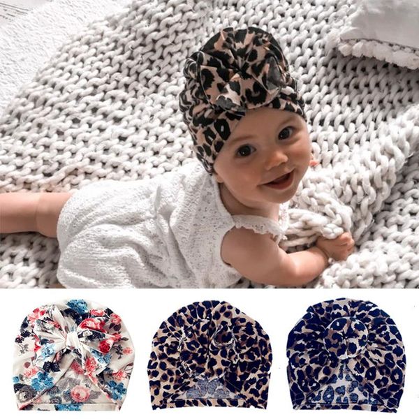 

leopard printed baby hat autumn winter newborn turban bows knot flower girl boy beanie bonnet cap pgraphy props, Yellow